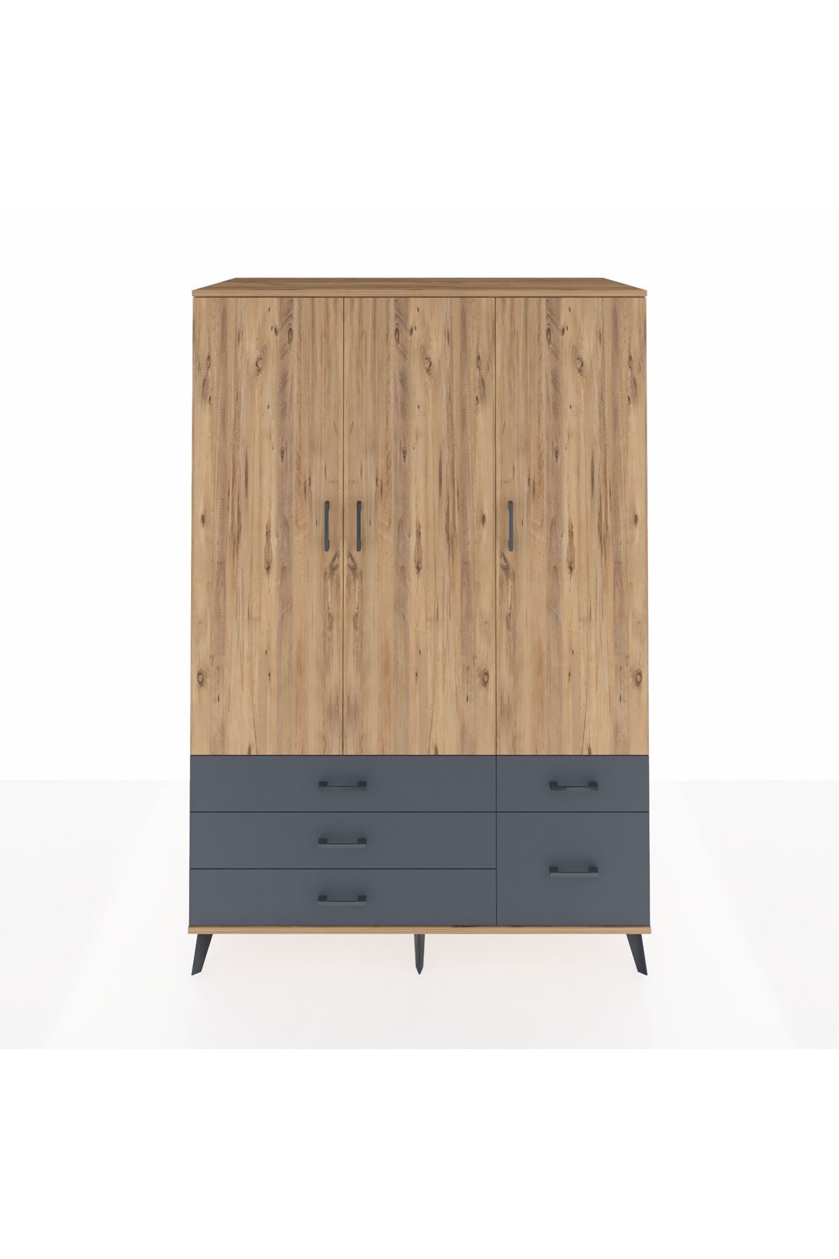 Kronos Dolap 5 Raflı 5 Çekmeceli Tek Askılı 132x59x195 Çam-Çam/Antrasit