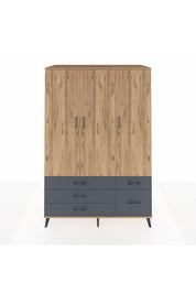 Kronos Dolap 5 Raflı 5 Çekmeceli Tek Askılı 132x59x195 Çam-Çam/Antrasit