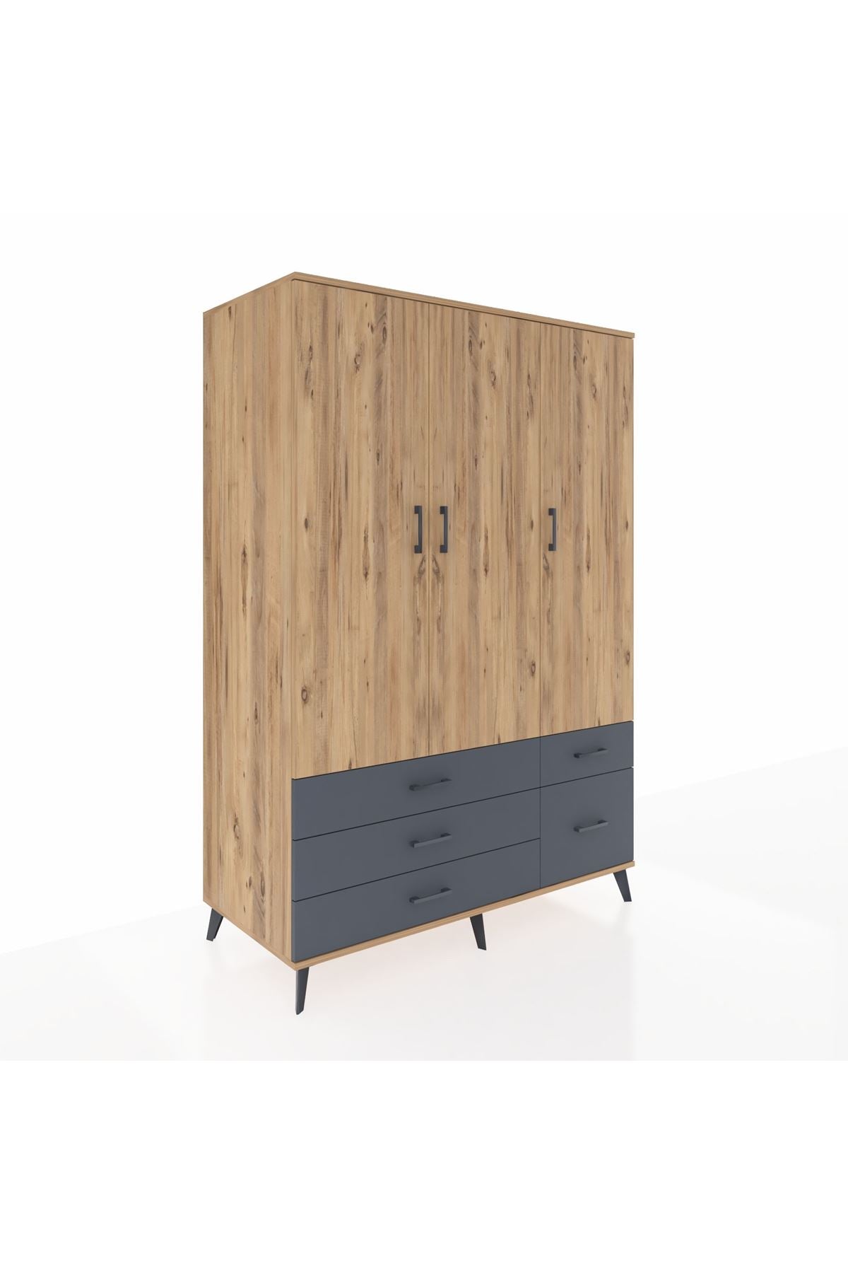 Kronos Dolap 5 Raflı 5 Çekmeceli Tek Askılı 132x59x195 Çam-Çam/Antrasit