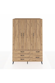 Kronos Dolap 5 Raflı 5 Çekmeceli Tek Askılı 132x59x195 Çam-Çam/Çam