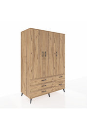 Kronos Dolap 5 Raflı 5 Çekmeceli Tek Askılı 132x59x195 Çam-Çam/Çam