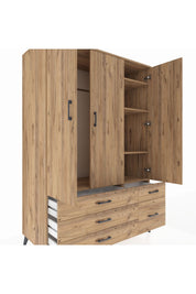 Kronos Dolap 5 Raflı 5 Çekmeceli Tek Askılı 132x59x195 Çam-Çam/Çam