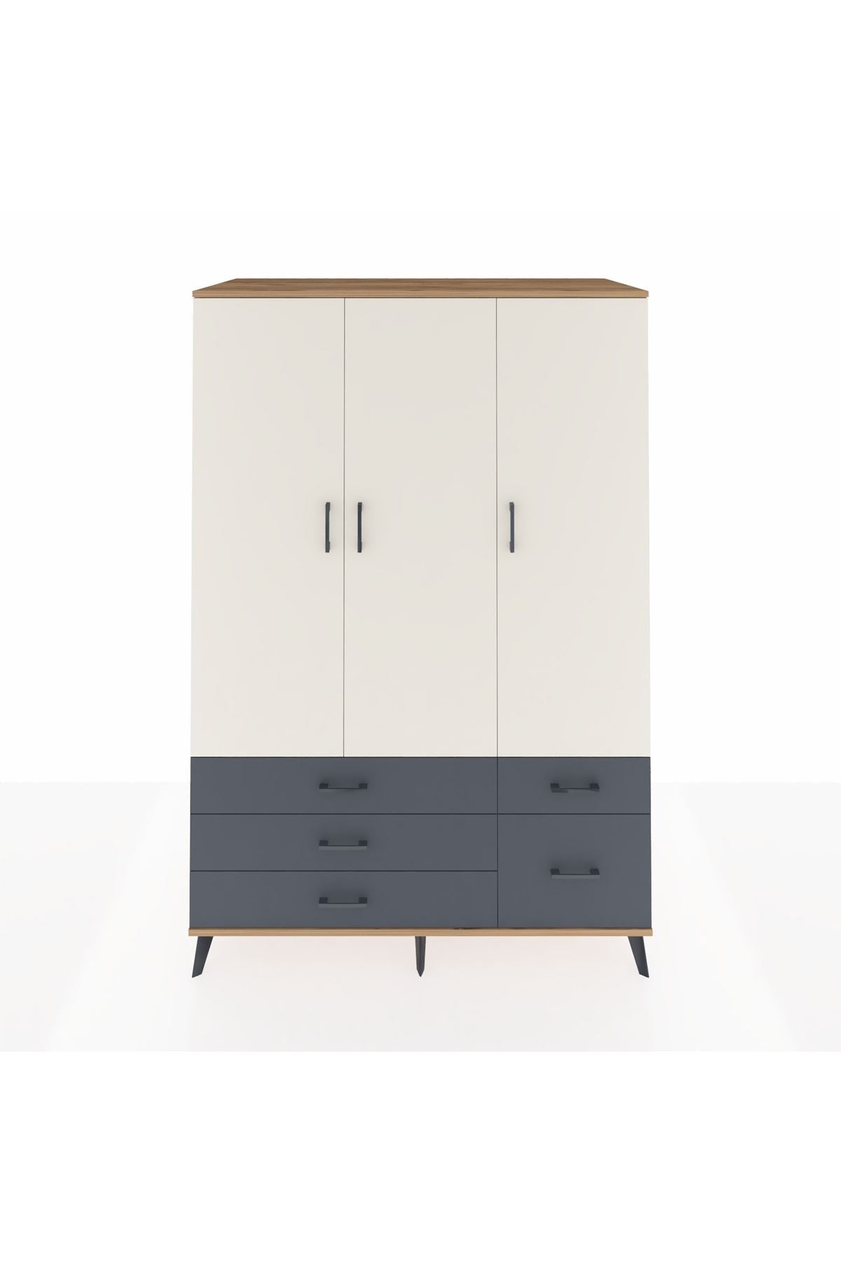 Kronos Dolap 5 Raflı 5 Çekmeceli Tek Askılı 132x59x195 Çam-Aytaşı/Antrasit