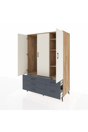 Kronos Dolap 5 Raflı 5 Çekmeceli Tek Askılı 132x59x195 Çam-Aytaşı/Antrasit