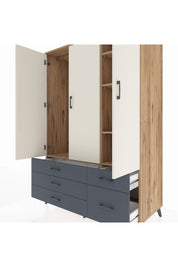 Kronos Dolap 5 Raflı 5 Çekmeceli Tek Askılı 132x59x195 Çam-Aytaşı/Antrasit