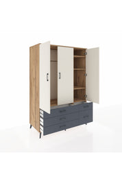 Kronos Dolap 5 Raflı 5 Çekmeceli Tek Askılı 132x59x195 Çam-Aytaşı/Antrasit