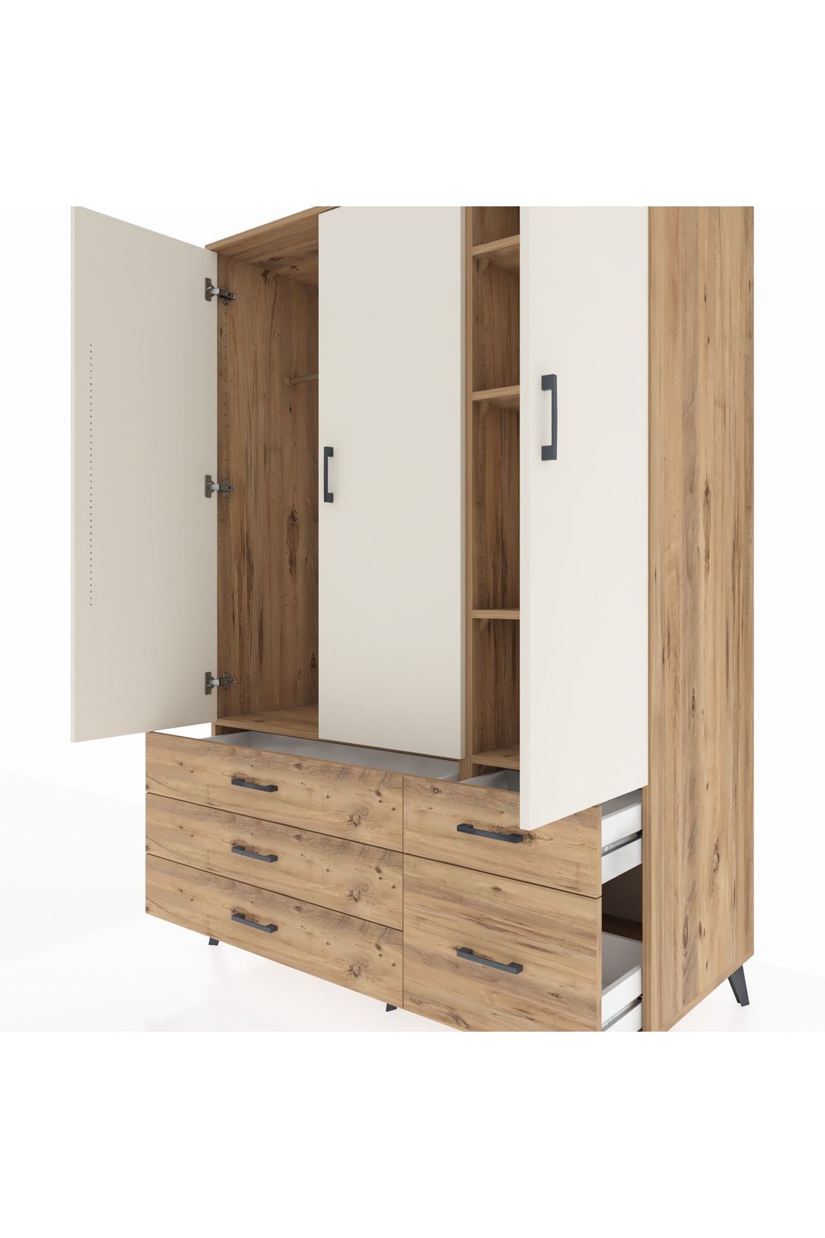 Kronos Dolap 5 Raflı 5 Çekmeceli Tek Askılı 132x59x195 Çam-Aytaşı/Çam