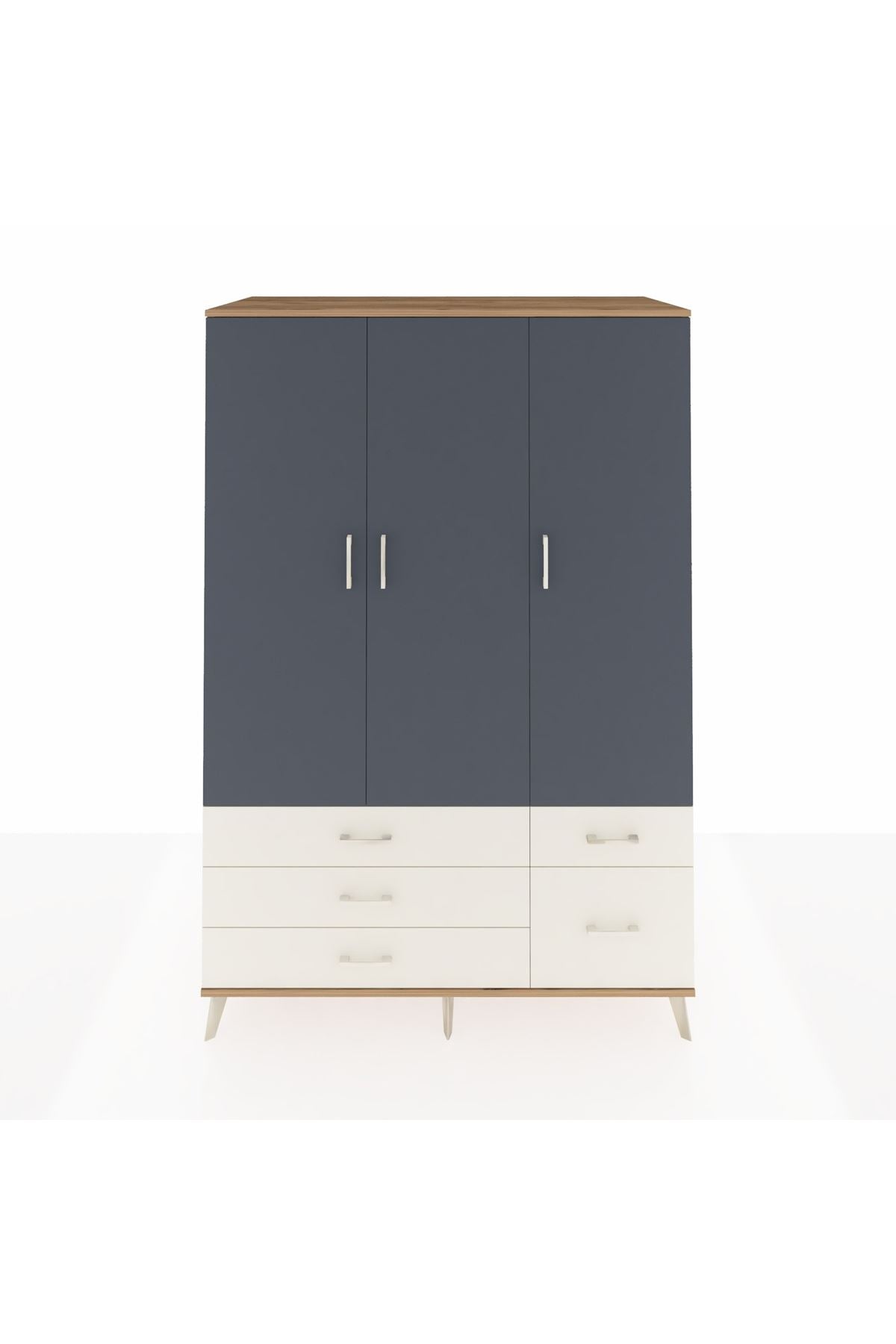 Kronos Dolap 5 Raflı 5 Çekmeceli Tek Askılı 132x59x195 Çam-Antrasit/Aytaşı