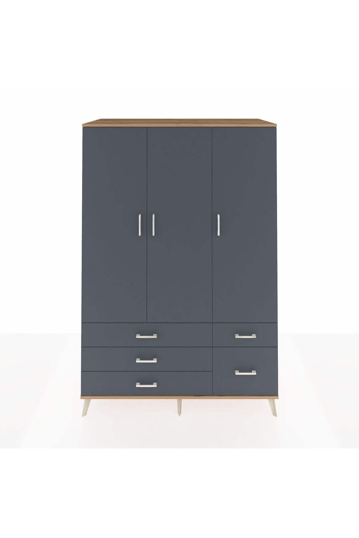 Kronos Dolap 5 Raflı 5 Çekmeceli Tek Askılı 132x59x195 Çam-Antrasit/Antrasit