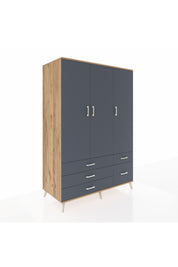 Kronos Dolap 5 Raflı 5 Çekmeceli Tek Askılı 132x59x195 Çam-Antrasit/Antrasit