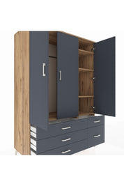 Kronos Dolap 5 Raflı 5 Çekmeceli Tek Askılı 132x59x195 Çam-Antrasit/Antrasit