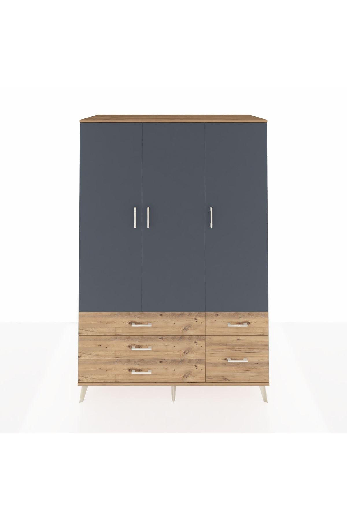 Kronos Dolap 5 Raflı 5 Çekmeceli Tek Askılı 132x59x195 Çam-Antrasit/Çam