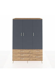 Kronos Dolap 5 Raflı 5 Çekmeceli Tek Askılı 132x59x195 Çam-Antrasit/Çam