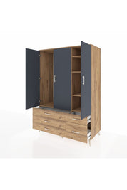 Kronos Dolap 5 Raflı 5 Çekmeceli Tek Askılı 132x59x195 Çam-Antrasit/Çam