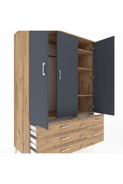 Kronos Dolap 5 Raflı 5 Çekmeceli Tek Askılı 132x59x195 Çam-Antrasit/Çam