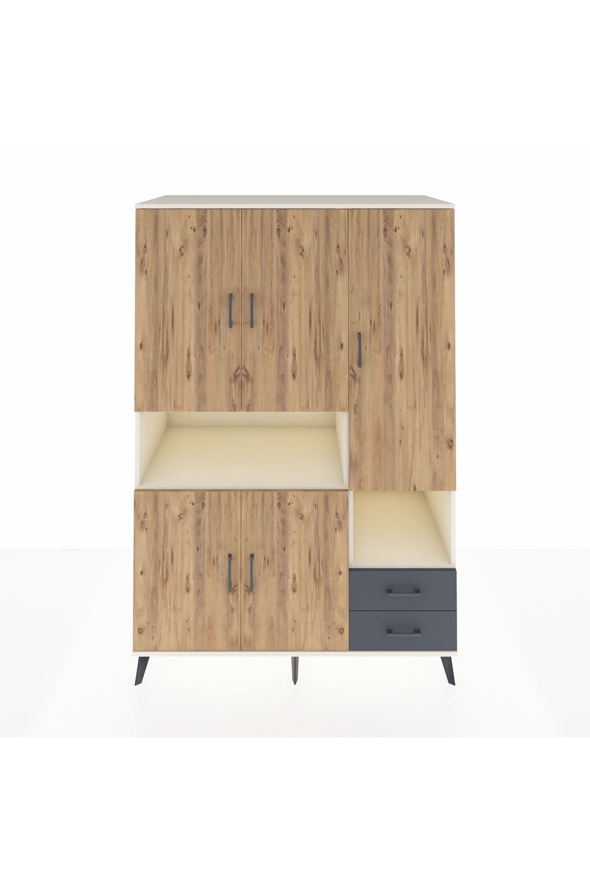 Kronos Dolap 10 Raflı 2 Çekmeceli 5 Kapaklı 132x59x195 Aytaşı-Çam/Antrasit