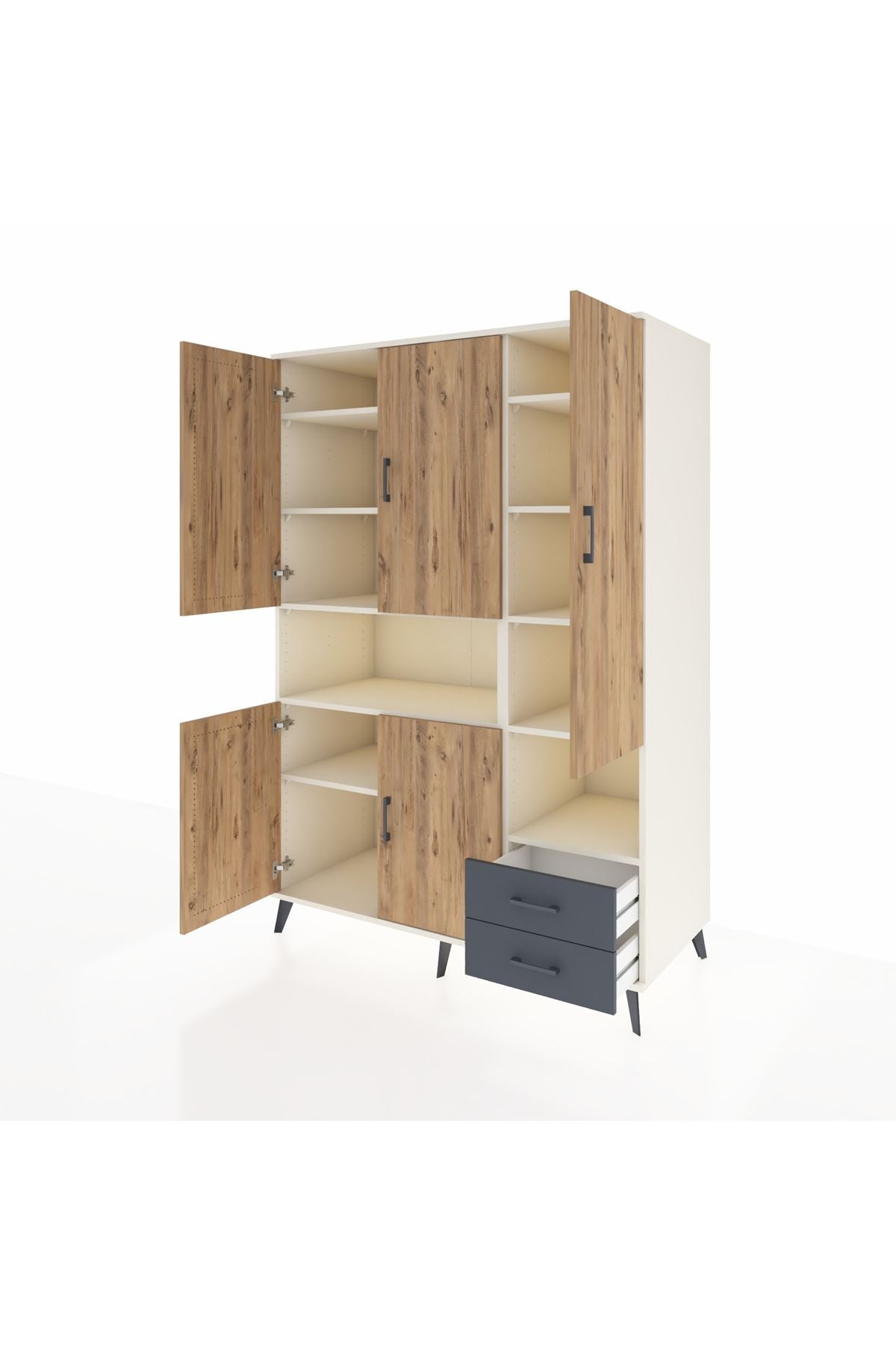 Kronos Dolap 10 Raflı 2 Çekmeceli 5 Kapaklı 132x59x195 Aytaşı-Çam/Antrasit