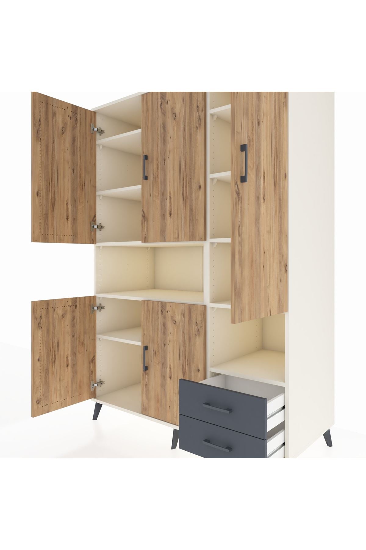 Kronos Dolap 10 Raflı 2 Çekmeceli 5 Kapaklı 132x59x195 Aytaşı-Çam/Antrasit