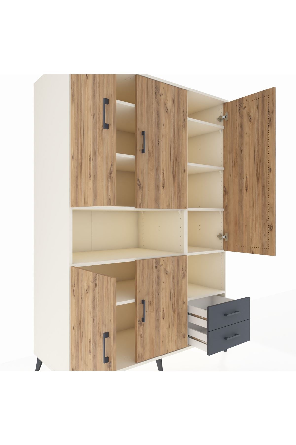 Kronos Dolap 10 Raflı 2 Çekmeceli 5 Kapaklı 132x59x195 Aytaşı-Çam/Antrasit