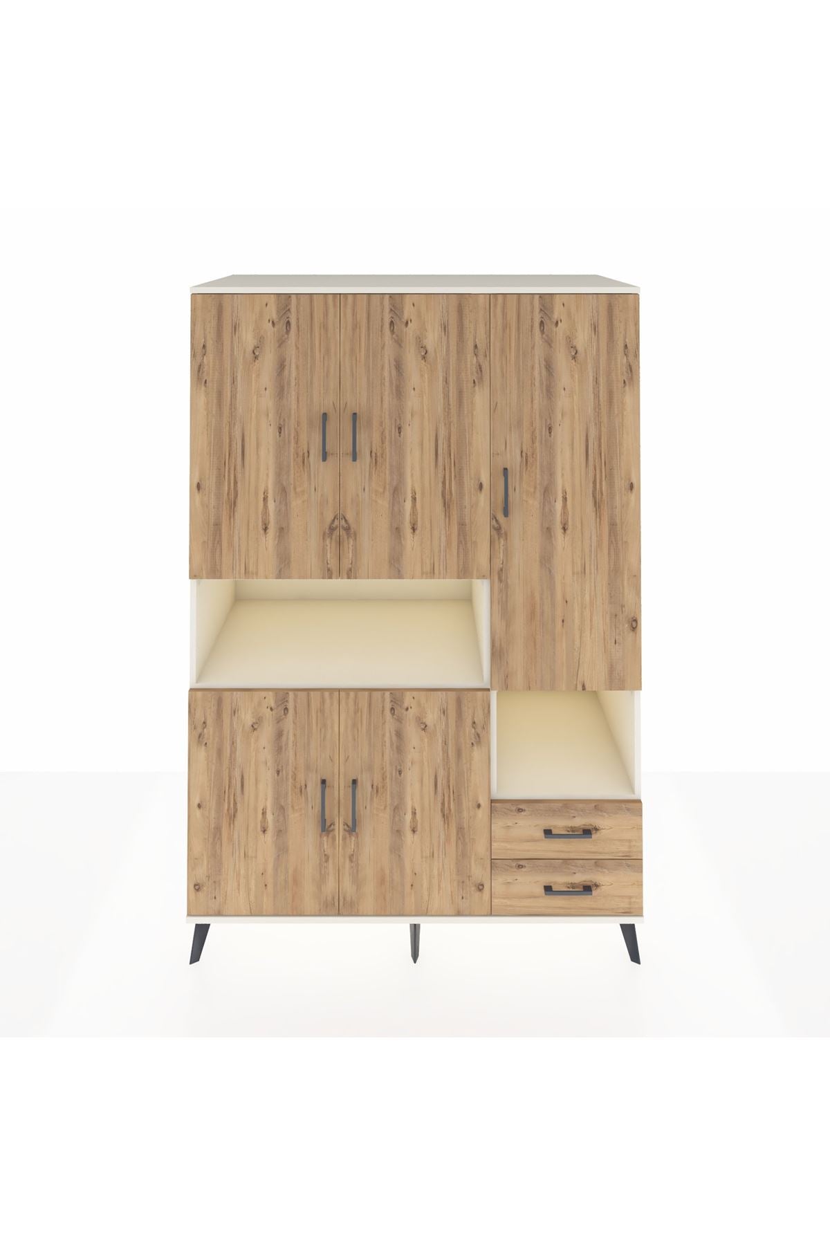 Kronos Dolap 10 Raflı 2 Çekmeceli 5 Kapaklı 132x59x195 Aytaşı-Çam/Çam