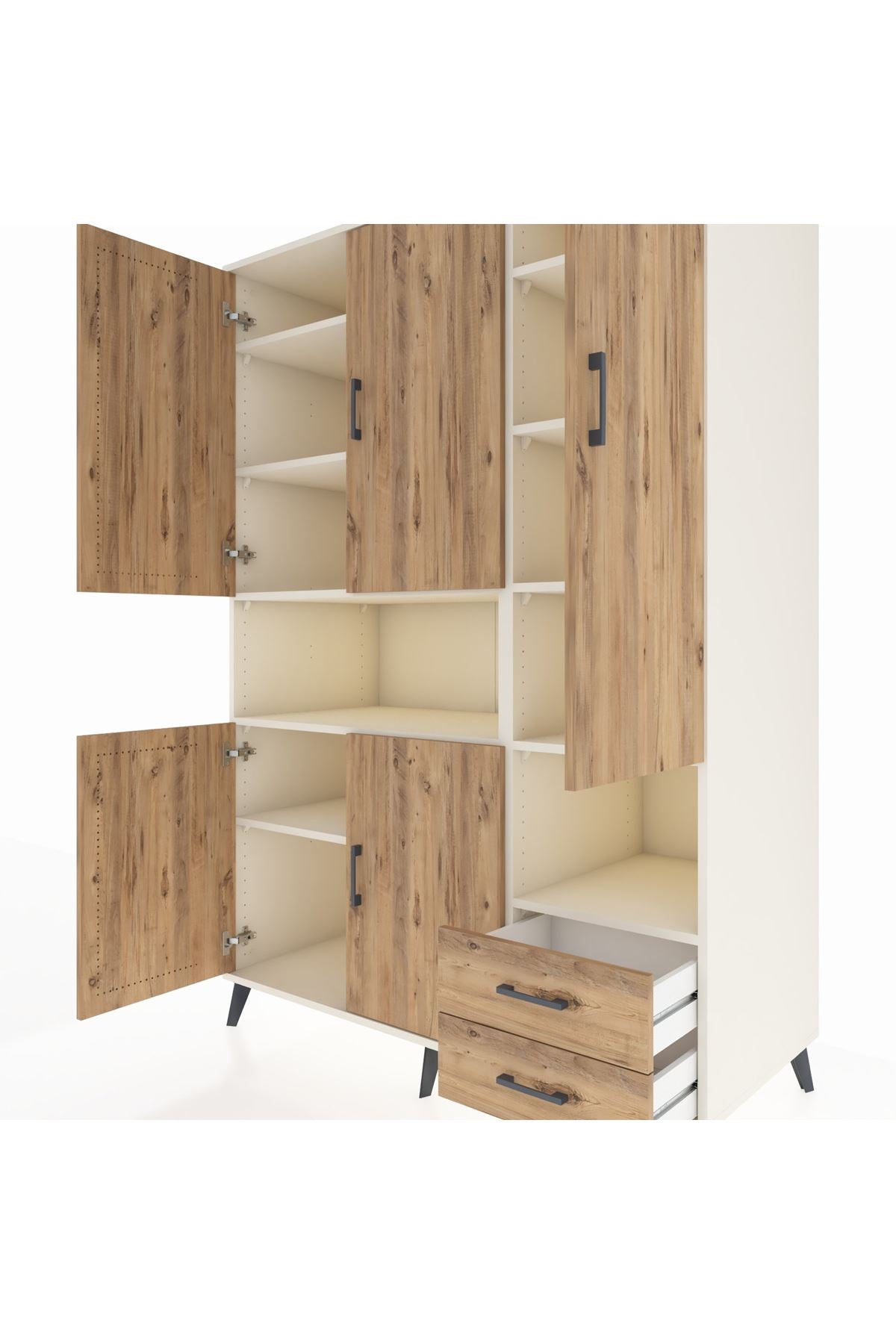 Kronos Dolap 10 Raflı 2 Çekmeceli 5 Kapaklı 132x59x195 Aytaşı-Çam/Çam