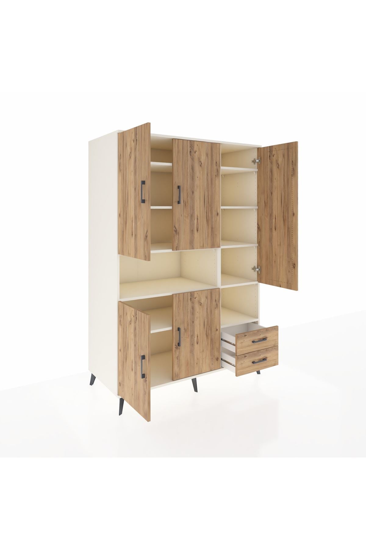 Kronos Dolap 10 Raflı 2 Çekmeceli 5 Kapaklı 132x59x195 Aytaşı-Çam/Çam