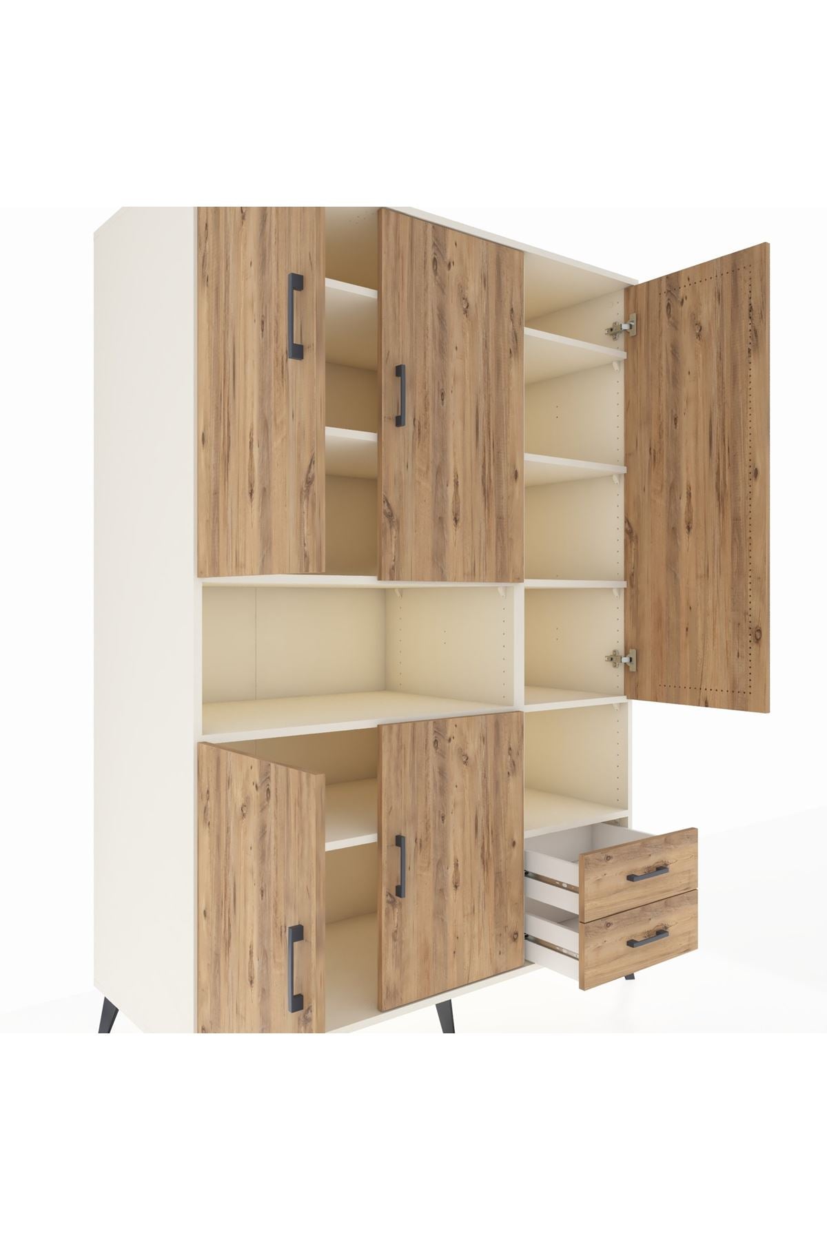 Kronos Dolap 10 Raflı 2 Çekmeceli 5 Kapaklı 132x59x195 Aytaşı-Çam/Çam