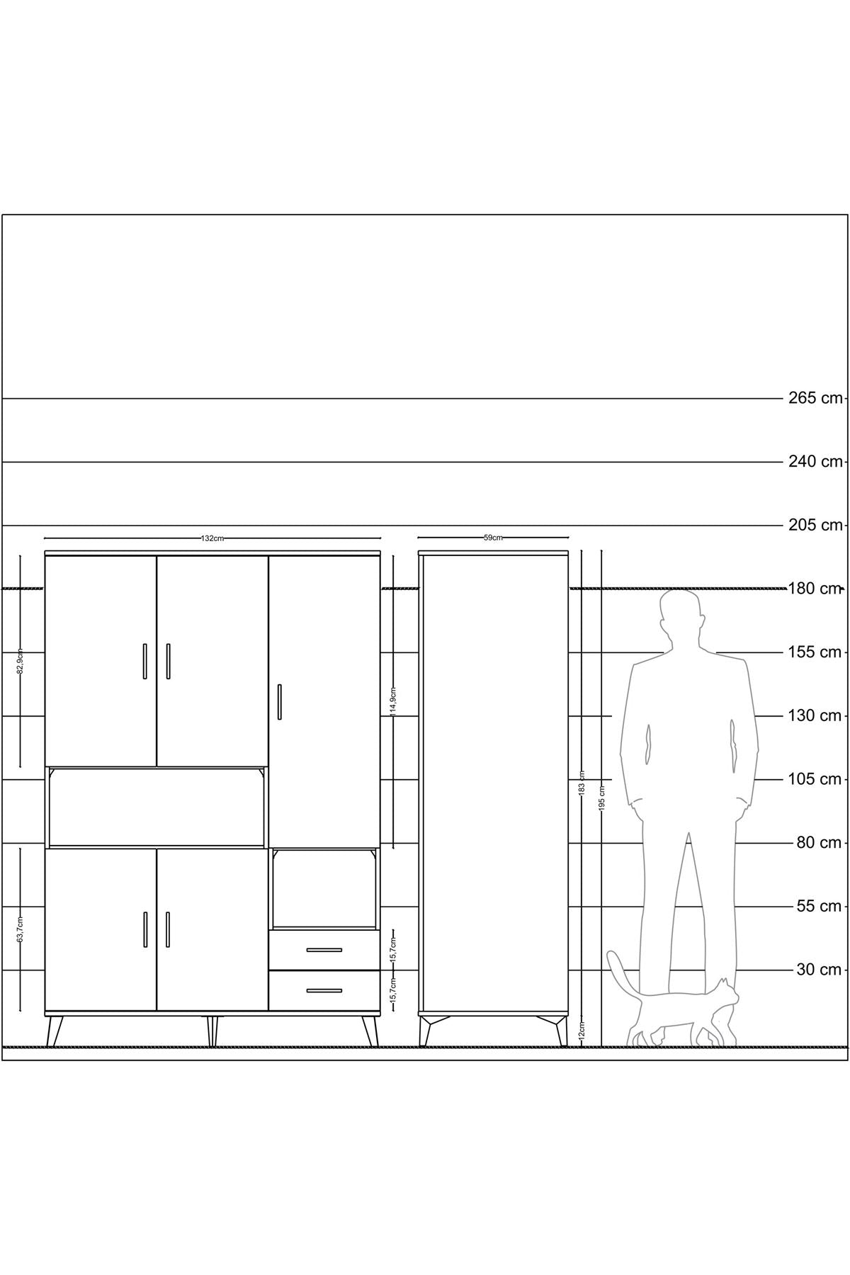 Kronos Dolap 10 Raflı 2 Çekmeceli 5 Kapaklı 132x59x195 Aytaşı-Çam/Çam