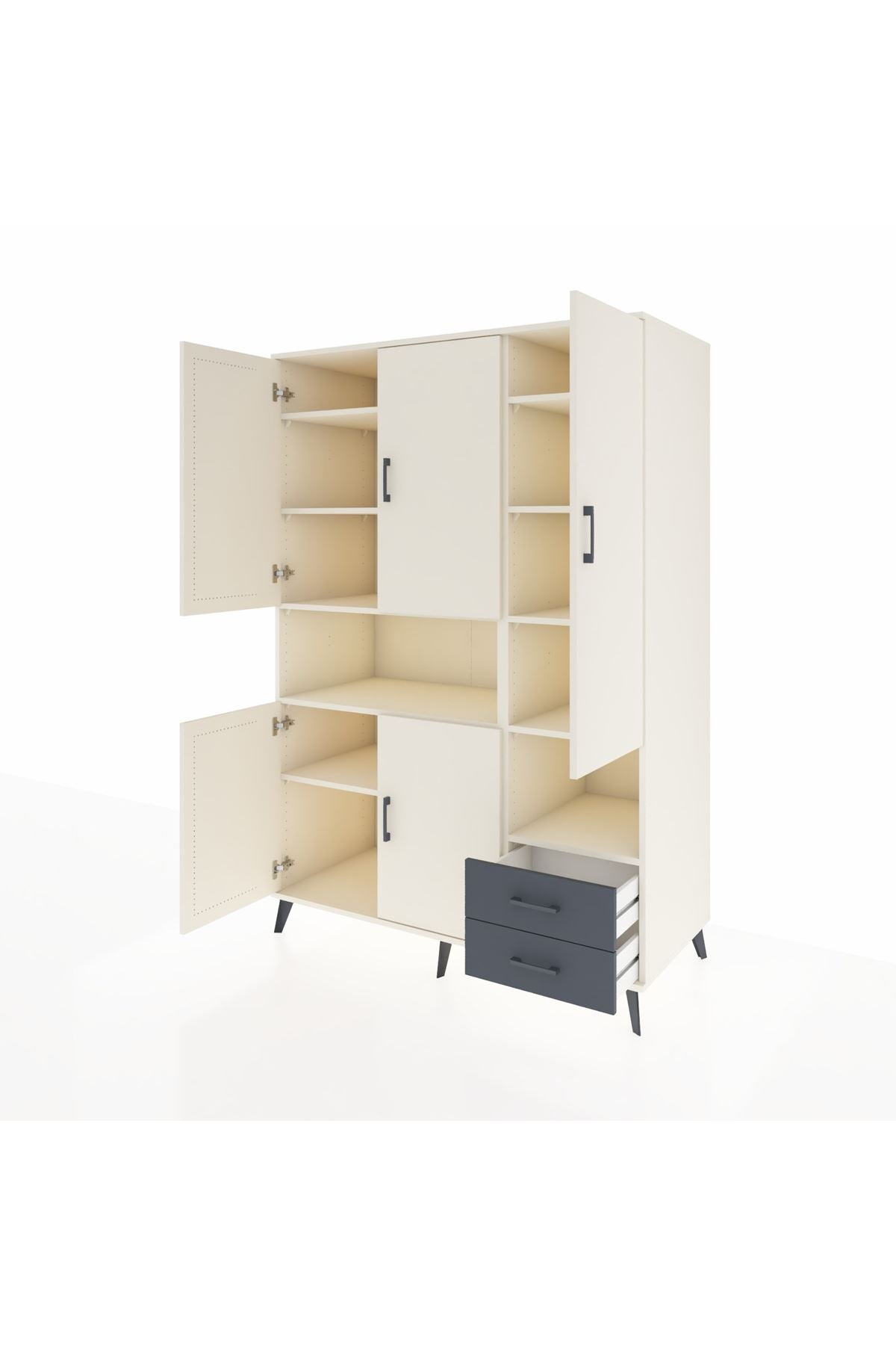 Kronos Dolap 10 Raflı 2 Çekmeceli 5 Kapaklı 132x59x195 Aytaşı-Aytaşı/Antrasit