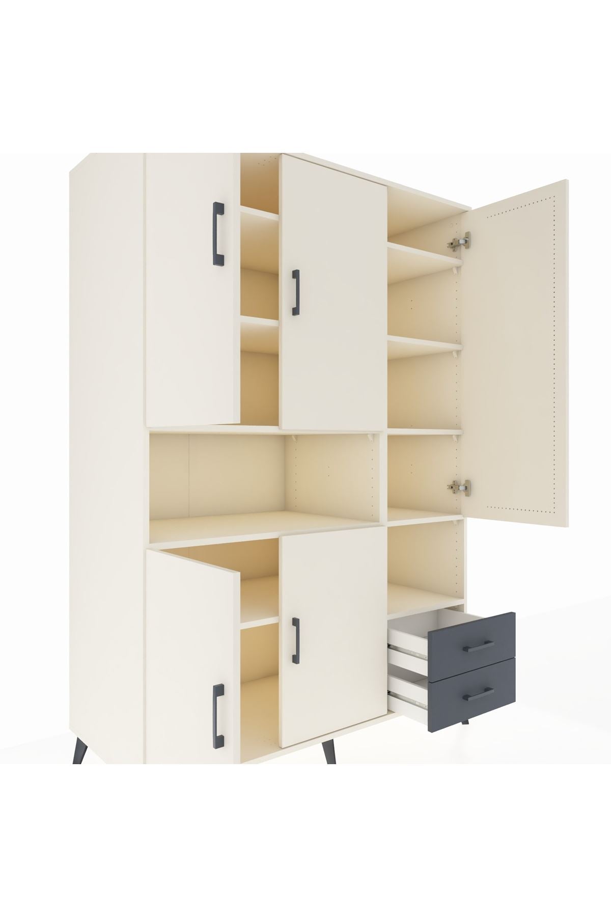 Kronos Dolap 10 Raflı 2 Çekmeceli 5 Kapaklı 132x59x195 Aytaşı-Aytaşı/Antrasit