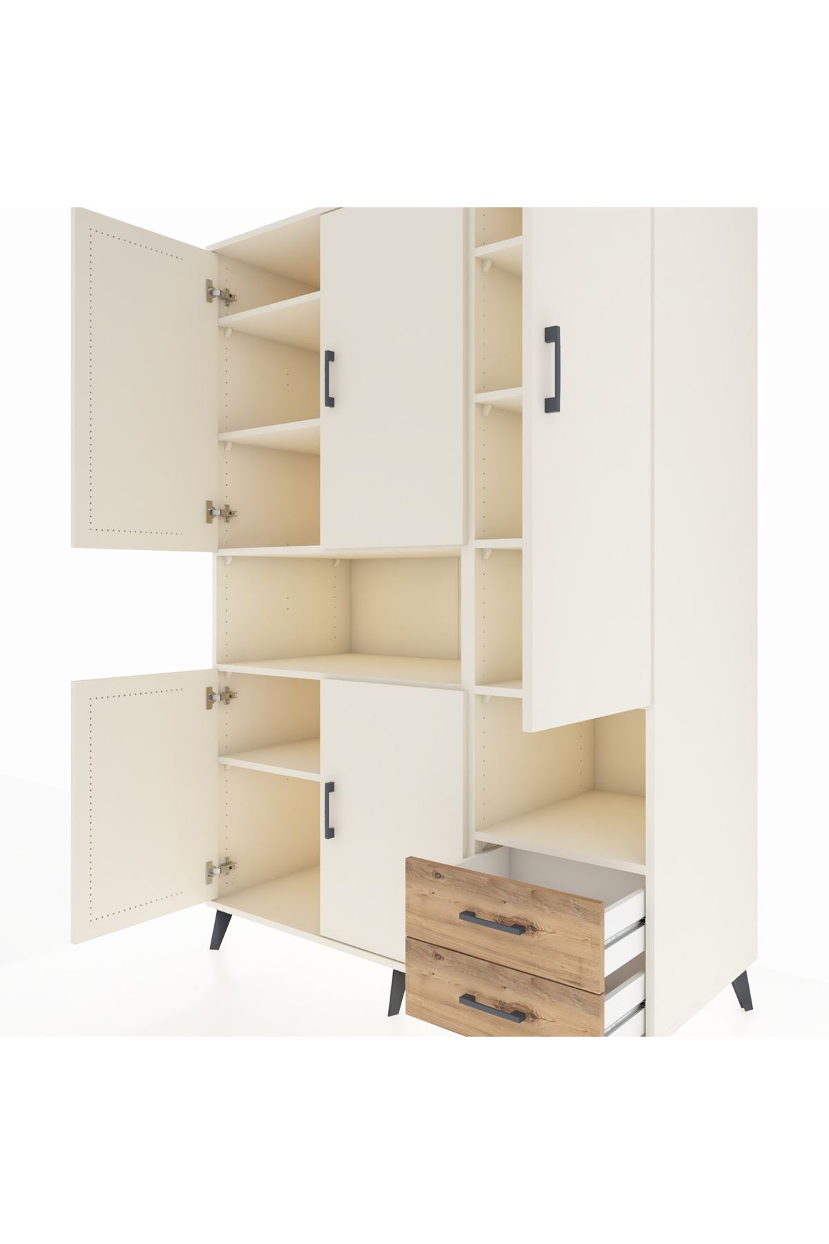 Kronos Dolap 10 Raflı 2 Çekmeceli 5 Kapaklı 132x59x195 Aytaşı-Aytaşı/Çam