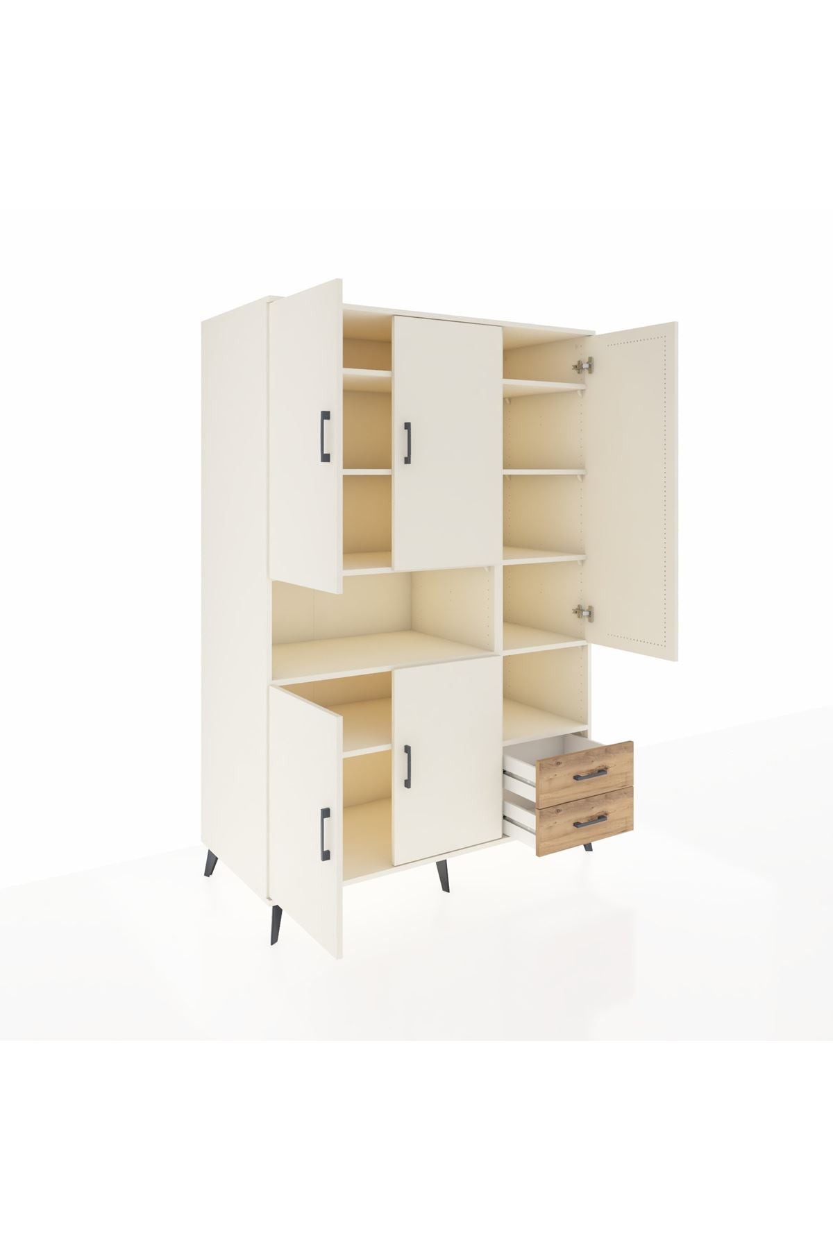 Kronos Dolap 10 Raflı 2 Çekmeceli 5 Kapaklı 132x59x195 Aytaşı-Aytaşı/Çam