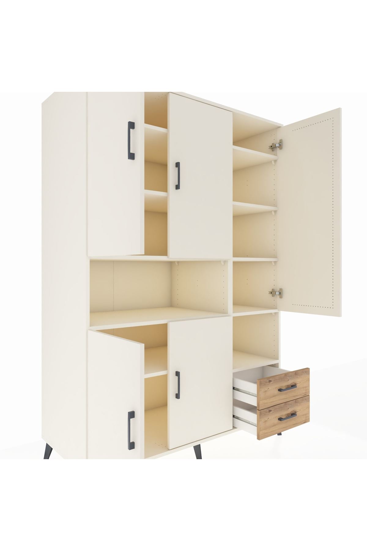 Kronos Dolap 10 Raflı 2 Çekmeceli 5 Kapaklı 132x59x195 Aytaşı-Aytaşı/Çam