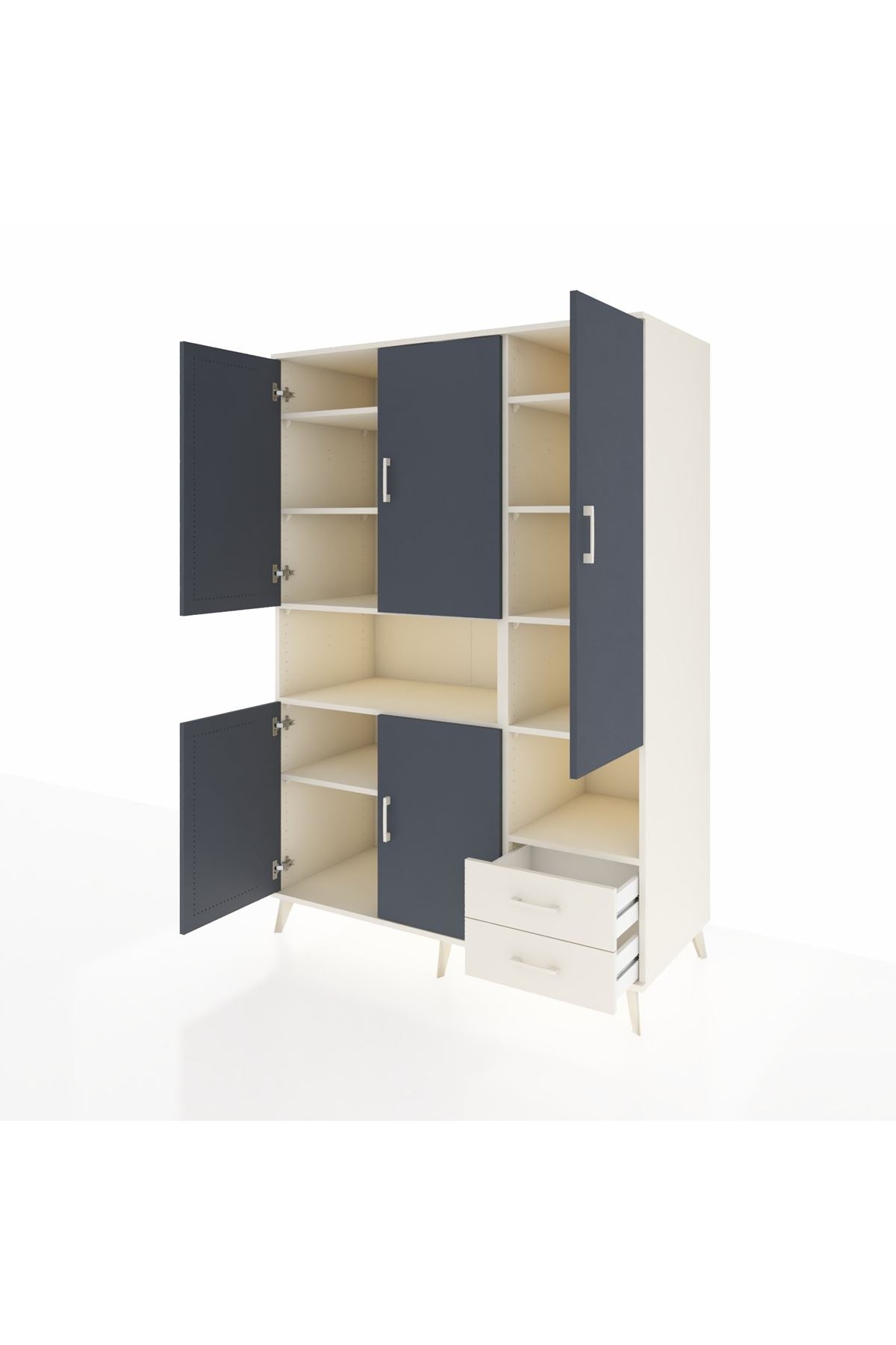 Kronos Dolap 10 Raflı 2 Çekmeceli 5 Kapaklı 132x59x195 Aytaşı-Antrasit/Aytaşı