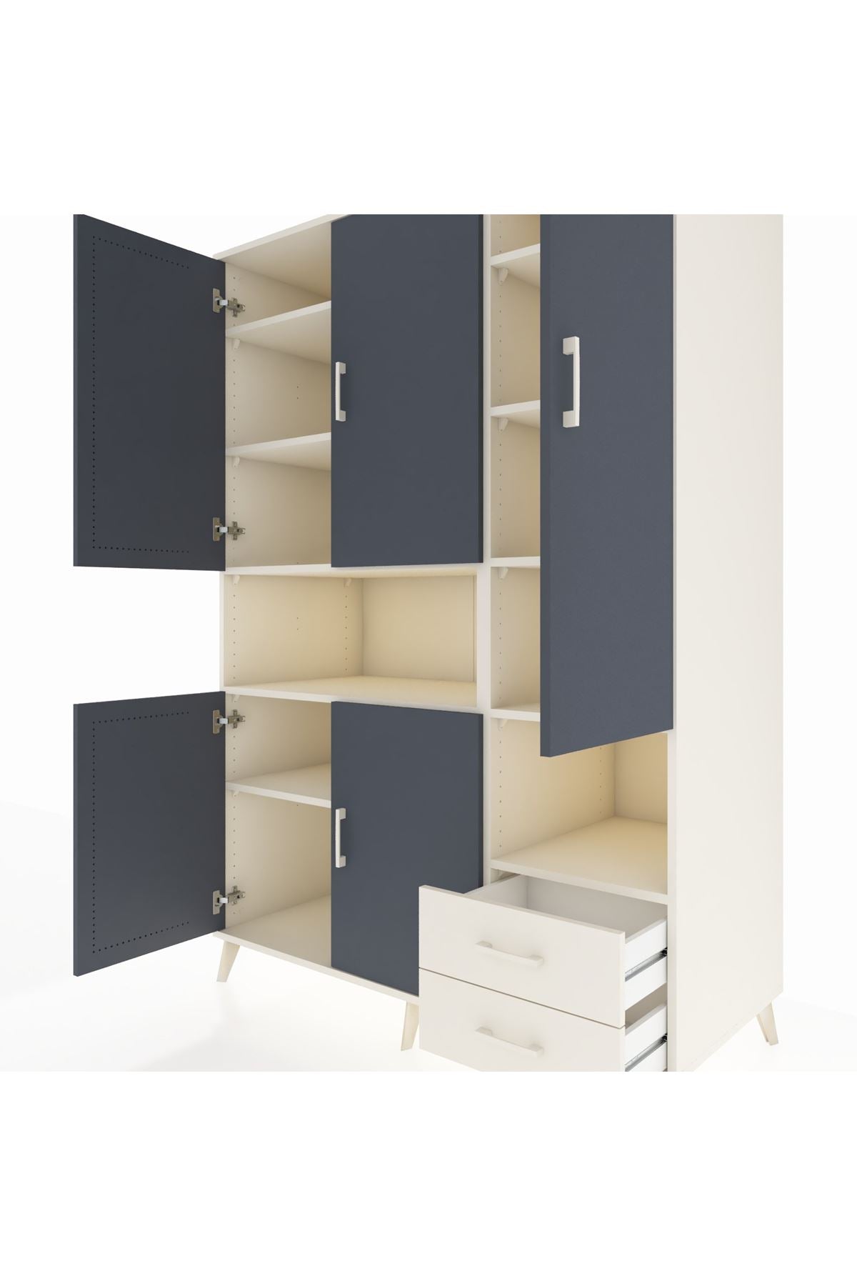 Kronos Dolap 10 Raflı 2 Çekmeceli 5 Kapaklı 132x59x195 Aytaşı-Antrasit/Aytaşı