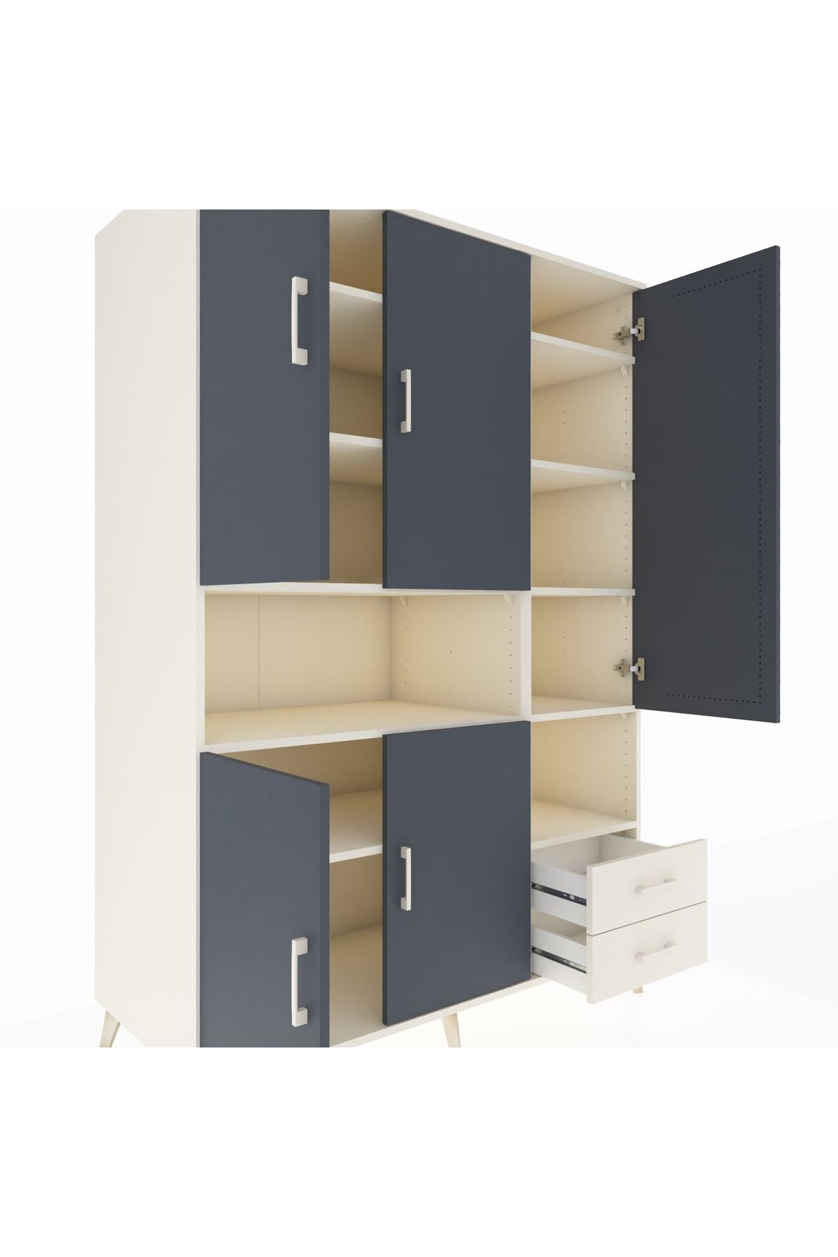 Kronos Dolap 10 Raflı 2 Çekmeceli 5 Kapaklı 132x59x195 Aytaşı-Antrasit/Aytaşı