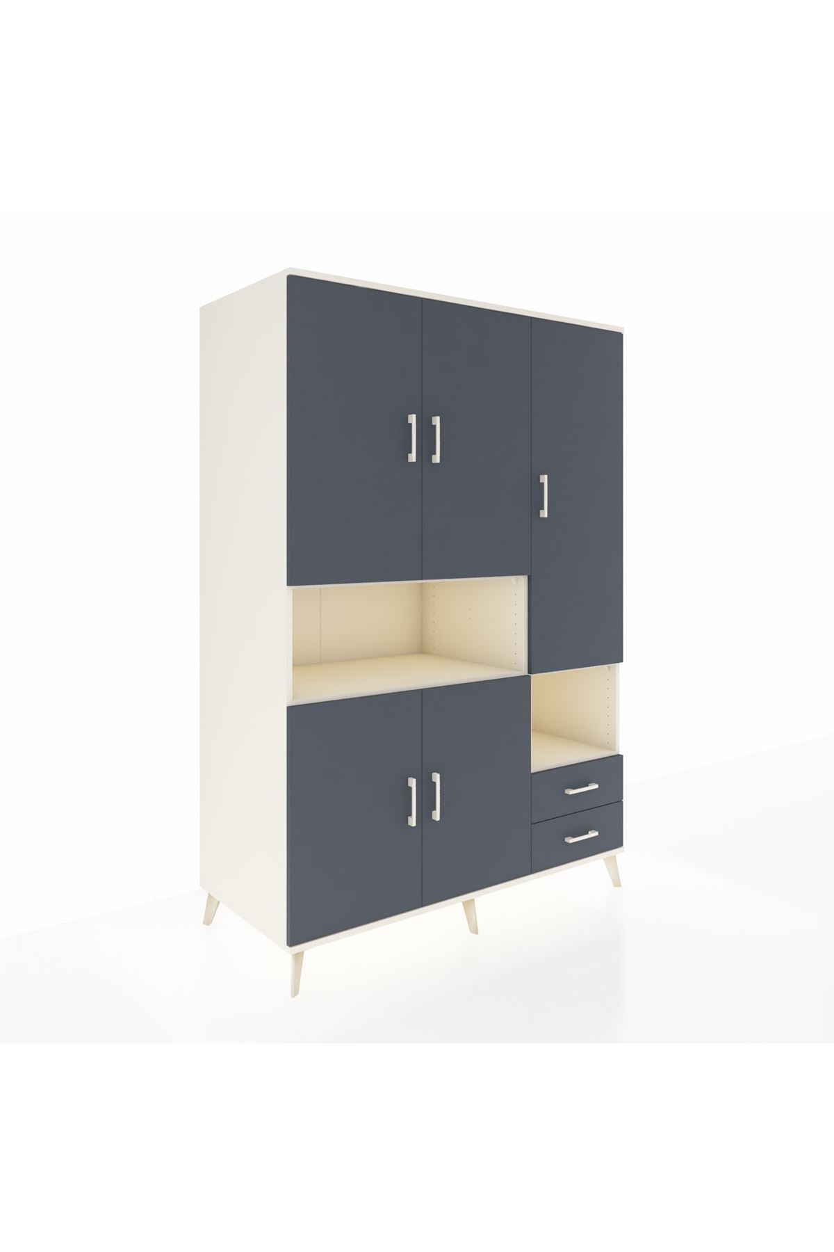 Kronos Dolap 10 Raflı 2 Çekmeceli 5 Kapaklı 132x59x195 Aytaşı-Antrasit/Antrasit