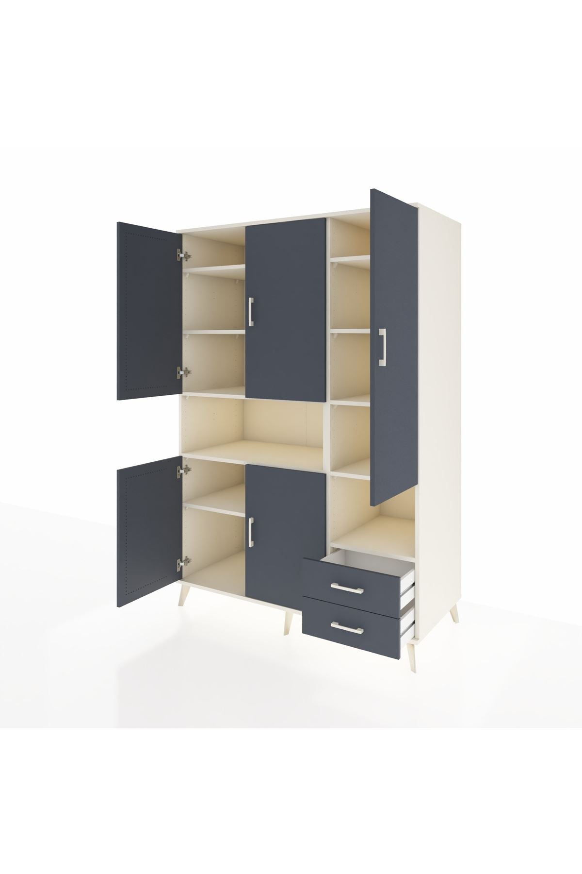 Kronos Dolap 10 Raflı 2 Çekmeceli 5 Kapaklı 132x59x195 Aytaşı-Antrasit/Antrasit