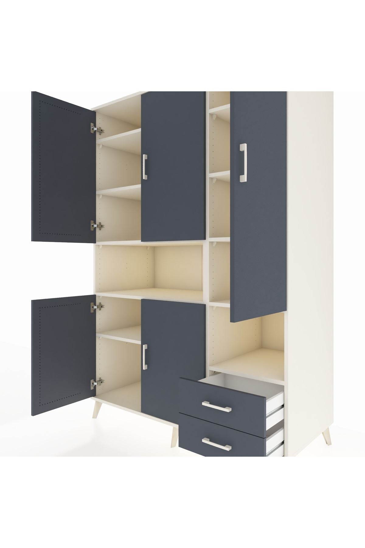 Kronos Dolap 10 Raflı 2 Çekmeceli 5 Kapaklı 132x59x195 Aytaşı-Antrasit/Antrasit