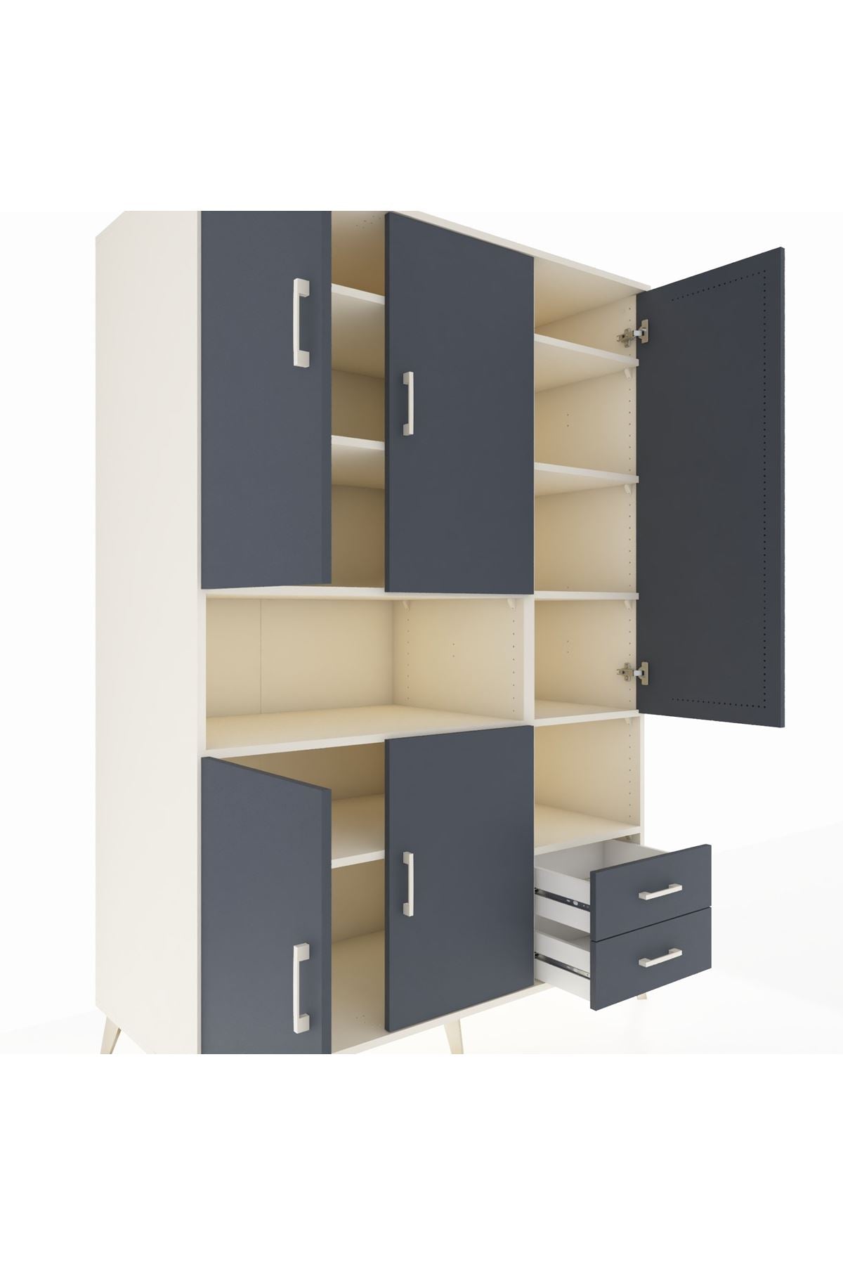 Kronos Dolap 10 Raflı 2 Çekmeceli 5 Kapaklı 132x59x195 Aytaşı-Antrasit/Antrasit