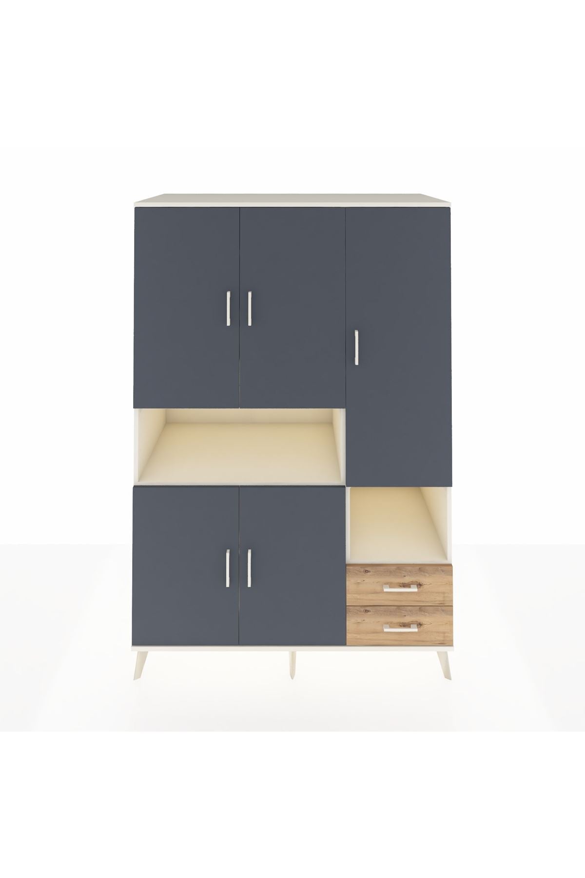 Kronos Dolap 10 Raflı 2 Çekmeceli 5 Kapaklı 132x59x195 Aytaşı-Antrasit/Çam