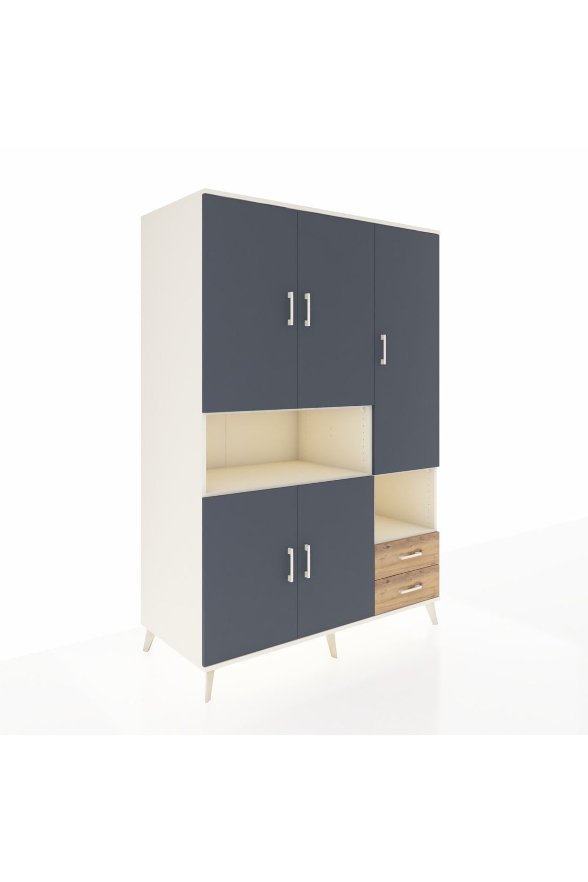 Kronos Dolap 10 Raflı 2 Çekmeceli 5 Kapaklı 132x59x195 Aytaşı-Antrasit/Çam