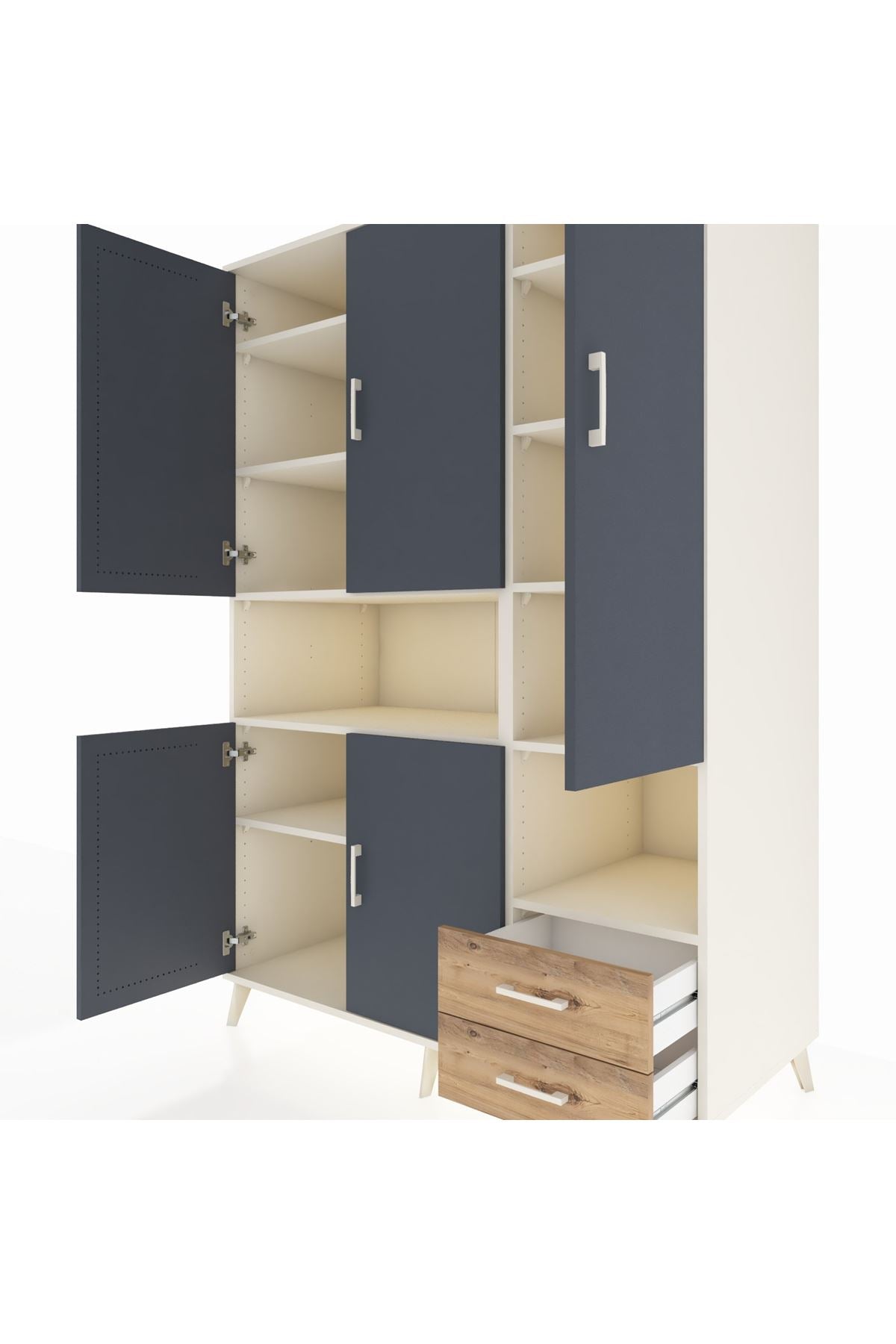 Kronos Dolap 10 Raflı 2 Çekmeceli 5 Kapaklı 132x59x195 Aytaşı-Antrasit/Çam