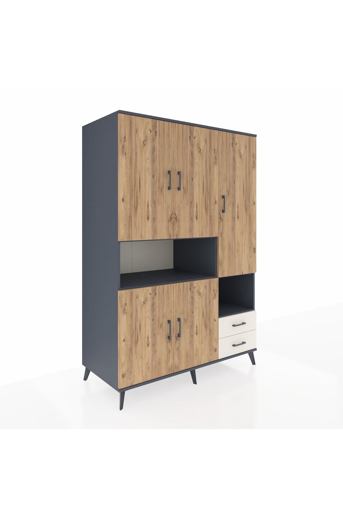 Kronos Dolap 10 Raflı 2 Çekmeceli 5 Kapaklı 132x59x195 Antrasit-Çam/Aytaşı