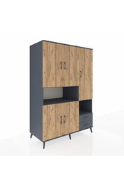 Kronos Dolap 10 Raflı 2 Çekmeceli 5 Kapaklı 132x59x195 Antrasit-Çam/Antrasit