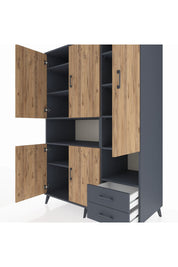 Kronos Dolap 10 Raflı 2 Çekmeceli 5 Kapaklı 132x59x195 Antrasit-Çam/Antrasit