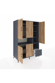 Kronos Dolap 10 Raflı 2 Çekmeceli 5 Kapaklı 132x59x195 Antrasit-Çam/Antrasit