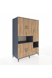 Kronos Dolap 10 Raflı 2 Çekmeceli 5 Kapaklı 132x59x195 Antrasit-Çam/Çam