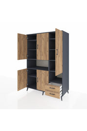 Kronos Dolap 10 Raflı 2 Çekmeceli 5 Kapaklı 132x59x195 Antrasit-Çam/Çam