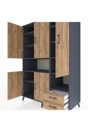 Kronos Dolap 10 Raflı 2 Çekmeceli 5 Kapaklı 132x59x195 Antrasit-Çam/Çam